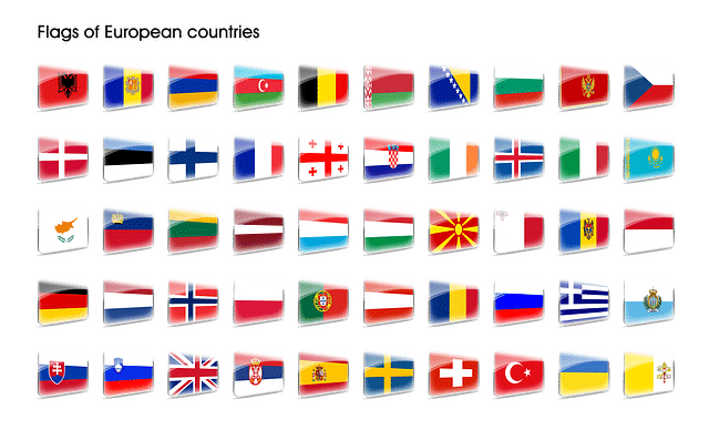 varias bandeiras de países representando os melhores países democrático do mundo